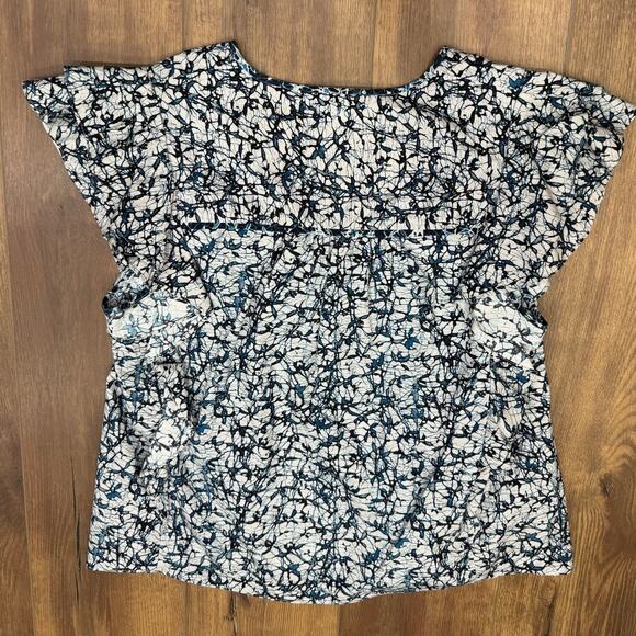 Veronica Beard Joi Abstract Print Flutter Sleeve Blouse in Navy Blue size 12 - Picture 6 of 10